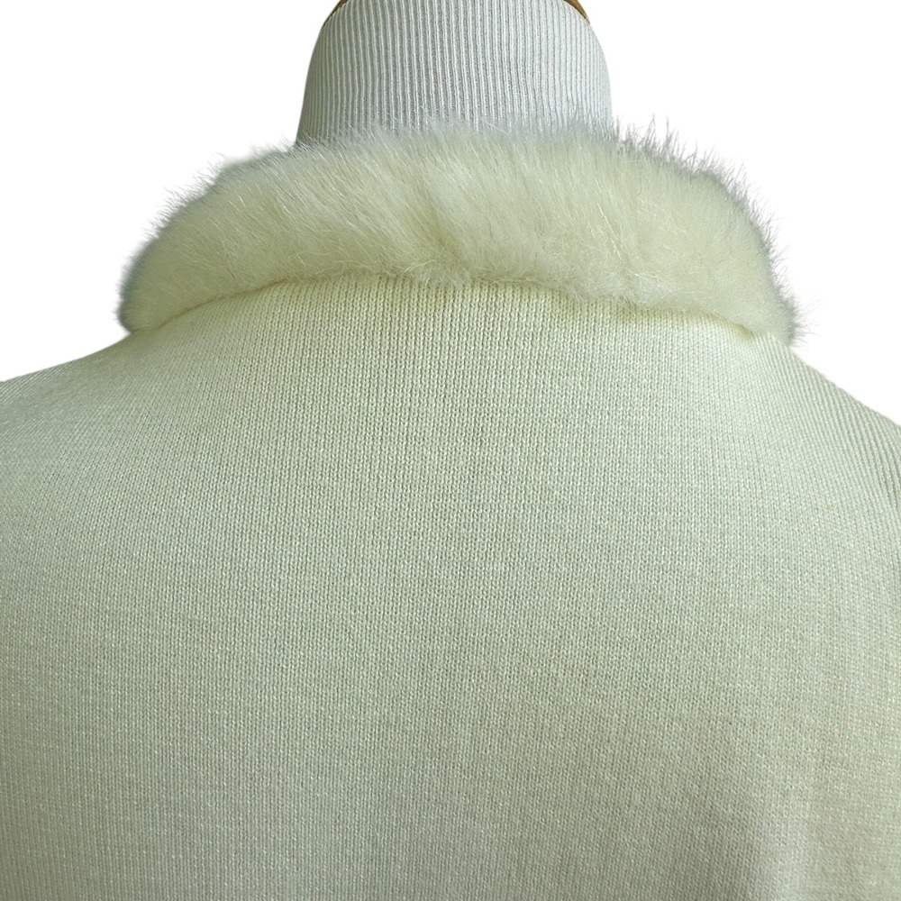 Fall Leaf Embellished Cardigan Jacket Faux Fur‎ Trim Appliqué Beaded Ivory M-L - Picture 10 of 16